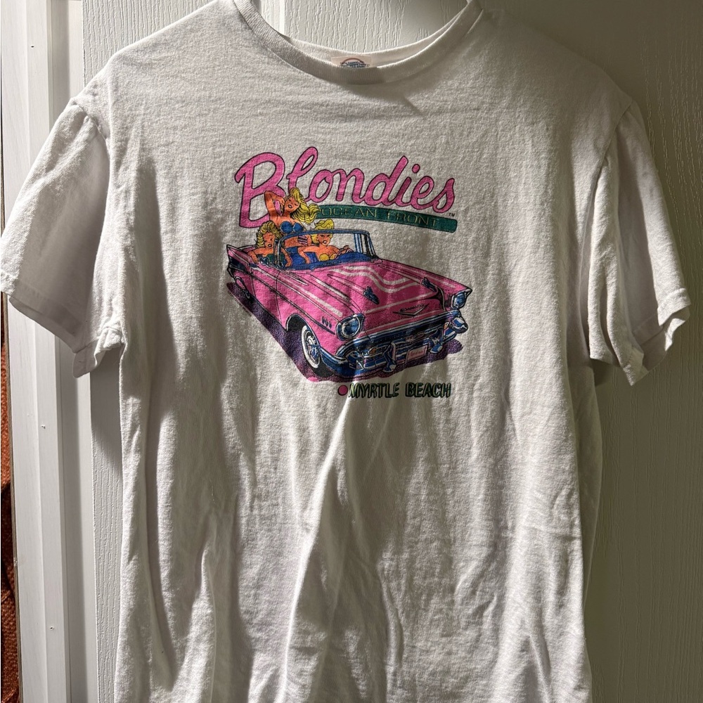 White T-Shirt with Pink Car Graphic